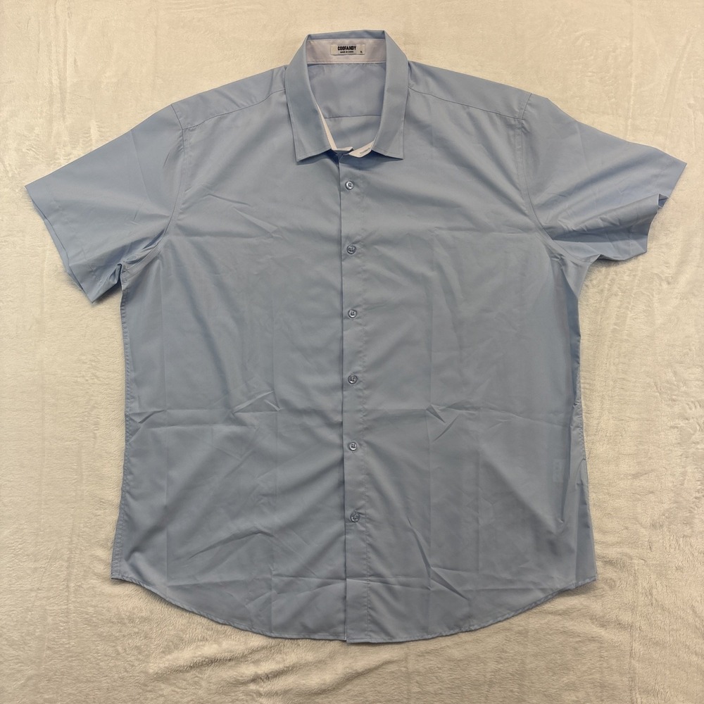 COOFANDY Shirt Mens XL Light Blue Short Sleeve Button Up Summer Untucked Cool